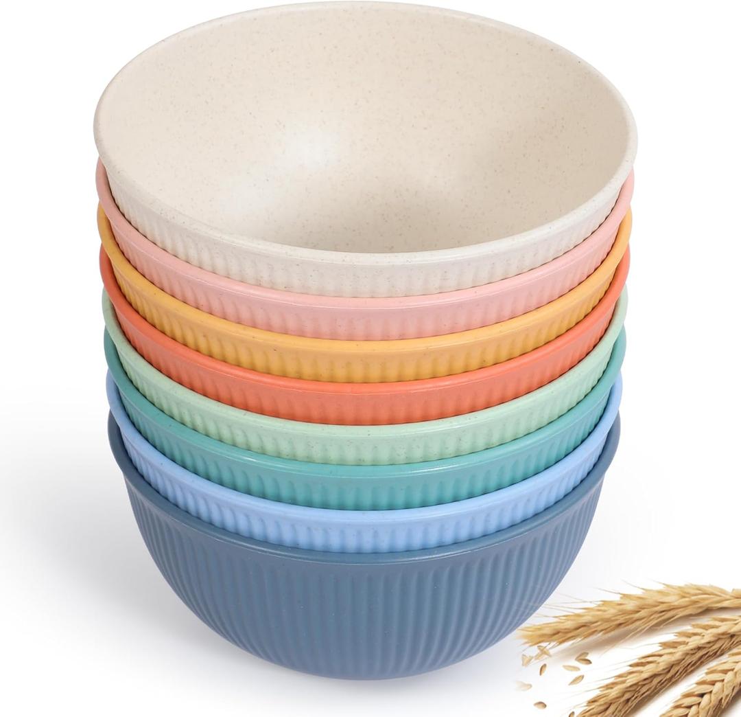 Reusable Bowls Set Unbreakable Cereal Bowls,24 OZ Wheat Straw Fiber Lightweight Bowl Sets 8, Microwave and Dishwasher Safe,Use for Ramen, Soup, Salad