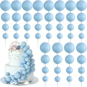 BOUBONI 48 Pcs Balls Cake Topper Decorations Balloon Cupcake Toppers Foam Cake Topper Balls Cake Balls Decorations for Birthday Party Wedding Anniversary Cake Decorating (Light Blue)
