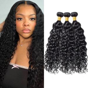 Water Wave Human Hair Bundles 26 28 30 Inch Black 3 Bundles Deals for Black Women 12A Virgin Human Hair Deals Double Weft Quick Brazilian Hair Weave (Wt-#1B)