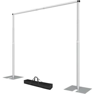 EMART Heavy Duty Backdrop Stand, 8.5x10Ft Adjustable Pipe and Drape kit with 9.26 LBS Steel Flat Base, Sturdy Metal Diy Photo Background Frame for Parties, Events, Wedding, Photography - Silver