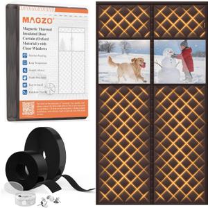 MAGZO Cold Weather Door Draft Curtain with Perspective Window, Fits 36" x 96" Door, Made of Upgraded Oxford and Cotton, Windproof Insulation Cover Blanket for Winter/Balcony, Keep Cold Out, Brown