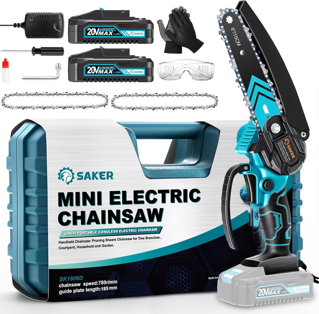 Saker Mini Chainsaw,6 Inch Portable Electric Chainsaw Cordless, Small Handheld Chain saw for Tree Branches,Courtyard, Household and Garden,Gift for Men Dad Husband Women