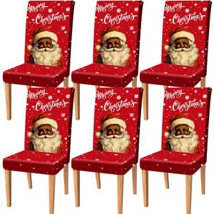 Moukeren Christmas Chair Covers Set of 6 African American Christmas Decorations Black Santa Chair Protector Red Stretch Washable Removable Slipcover for Xmas Kitchen Dining Room Living Room Decor