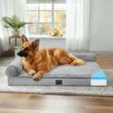 Veehoo Memory Foam Orthopedic Dog Beds-4" Thickened Washable Large Pet Bed with Removable Fluffy Dutch Velvet Bolster Cover & Non-Slip Bottom, Dog Sofa Bed for Large Dogs, 35 * 26 in (Light Gray)