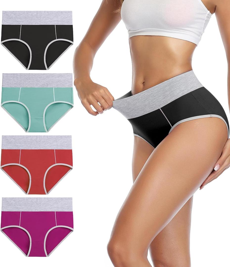 wirarpa Women's Cotton Underwear High Waist Breathable Briefs Soft Underpants Ladies Stretch Panties 4 Pack (X-Large)
