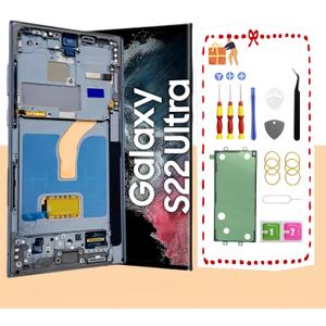OLED for Samsung Galaxy S22 Ultra 5G LCD Display Screen Assembly Replacement for Samsung S22 Ultra Touch Digitizer Screen with Frame Toolkits S908U S908A US Version(Green)
