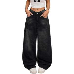 Womens Baggy Jeans Wide Leg Denim Pants Y2k 90s Vintage Hip Hop Loose Long Trousers Streetwear (XX-Large, H28 Black)