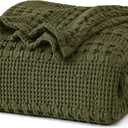 PHF 100% Cotton Waffle Weave Blanket King Size, Soft Lightweight Breathable Cozy Summer Blankets for Bed, Luxury Aesthetic Woven Bedding for Home Decor, 108"x90", Capulet Olive