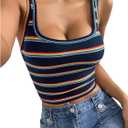 GORGLITTER Women's Colorful Striped Cropped Tank Top Square Neck Sleeveless Slim Tops Summer Trendy 2025 (S)