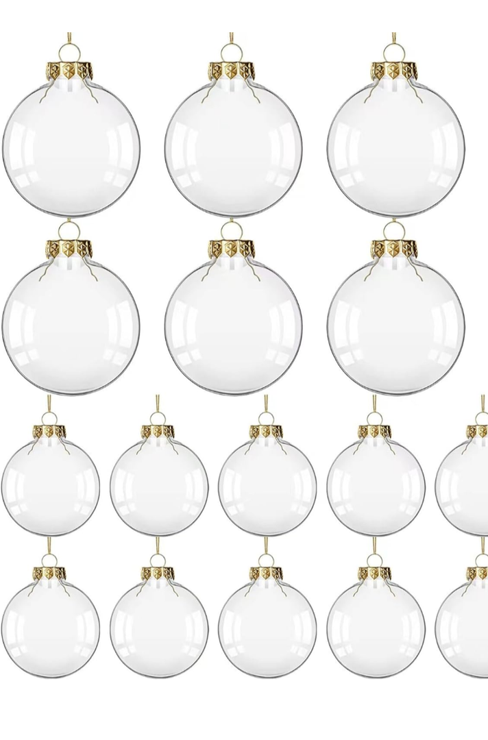 11 PCS Clear Fillable Discs, 3.15 Inch Gold Cap Clear Plastic Flat Ornaments, Clear Plastic Fillable Ornament Ball for DIY Craft Projects, Wedding, Christmas, Party