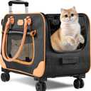 Large Cat Carrier with Wheels, Rolling Cat Carrier, 24.5"x 13.8"x 15.4" Pet Carrier with Wheels for Large Cats Small Dogs up to 38 LBS, Ideal for Travel, Walking and Camping(NOT for TSA) (Black)