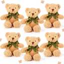 HyDren 6 Pcs Bear Stuffed Animal Plush Toys Soft Plush Dolls Bear Sleeping and Playing Toys for Baby Shower Decoration Boy( Fuzzy Style, Brown)
