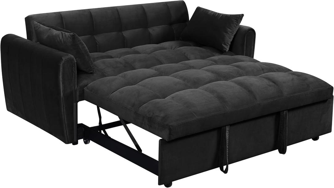 KEIKI 65" 3-in-1 Convertible Sofa Bed, Velvet Futon Couch for Small Spaces | Foldable 3-in-1 sofa, lounger & bed with adjustable backrest, velvet, pillows and 500 lb support for apartments & guest rooms (65"D x 39"W x 290"H