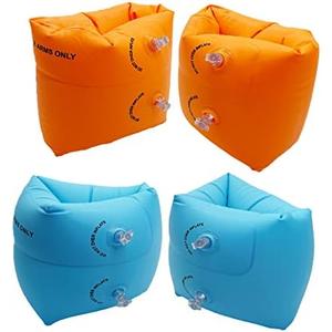 10Leccion 2 Pack Inflatable Arm Floaties for Toddlers, Blow up Water Wings for Kids, Swimming Arm Bands Floatation for Children and Adults 30-150LBS(Blue and Orange)