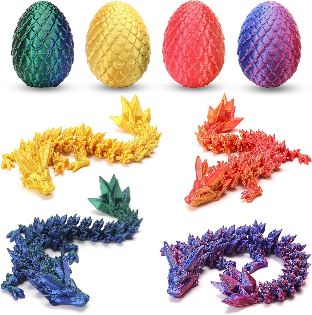 4PCS 3D Printed Dragon Eggs with Dragon Inside, Easter Gifts for Kids, Easter Basket Stuffers for Teens, Easter Basket Filler Ideas, Prefilled Easter Eggs with Toys, Easter Egg Fillers for Boys Girls