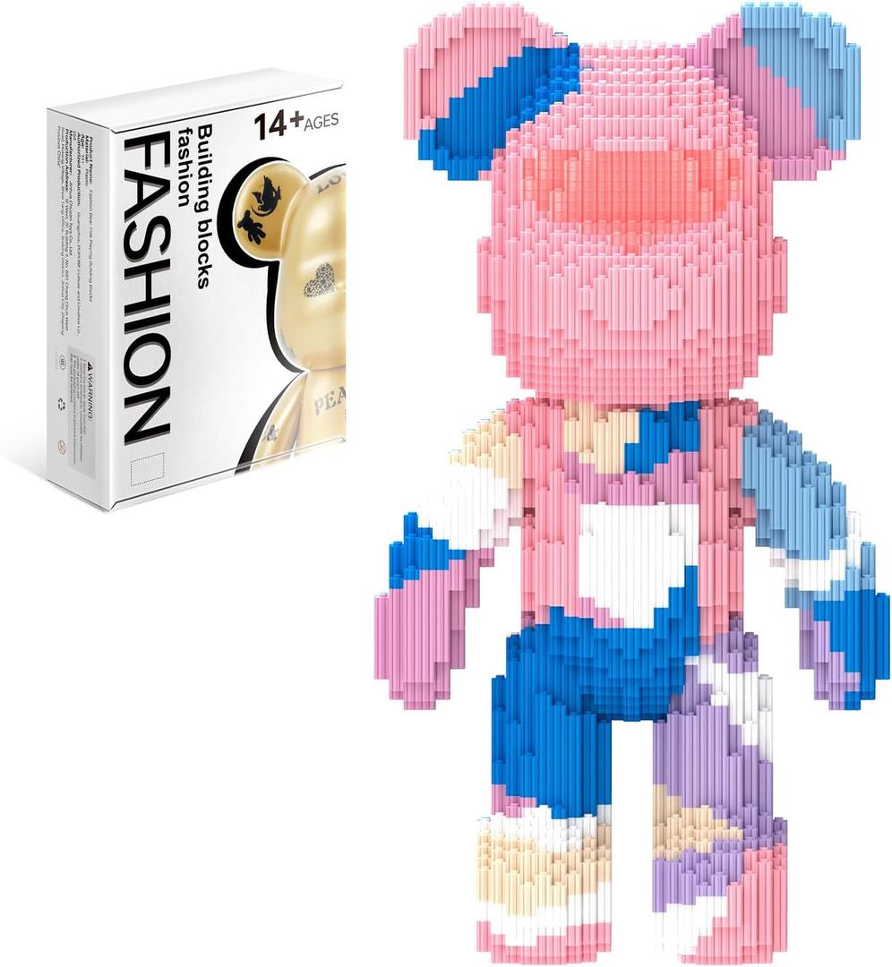 Bear Building Blocks (4500PCS) | 700% Bear Display Model | Micro 3D Animal Building Blocks | Fluorescence Design for Adults & Kids | Idea for Home & Office Decor |3D Instruction (Color Ice Cream)