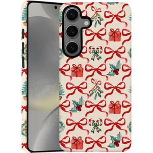 DAIZAG Case for Samsung Galaxy S24,Christmas Tree Ribbon Bow Phone Case Durable Frosted Double-Layer Protection Cover for Women Girl