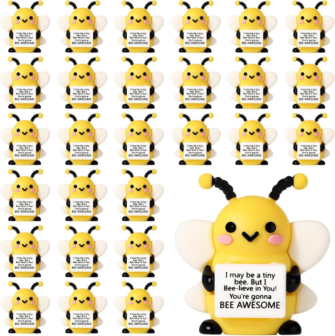 Gejoy 25 Pcs Mini Rubber Toys Positive Gifts Mini Decorations and Encouragement Birthday Motivational Gifts for Colleague Staff Teacher (Bee)