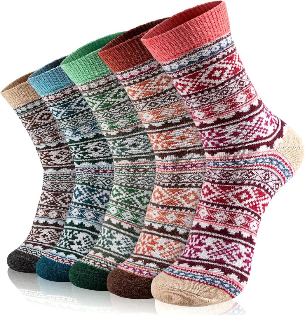 Wool Socks - 5 Pairs of Soft, Cozy, Warm Boot Socks for Women Crew Cozy Winter Sock