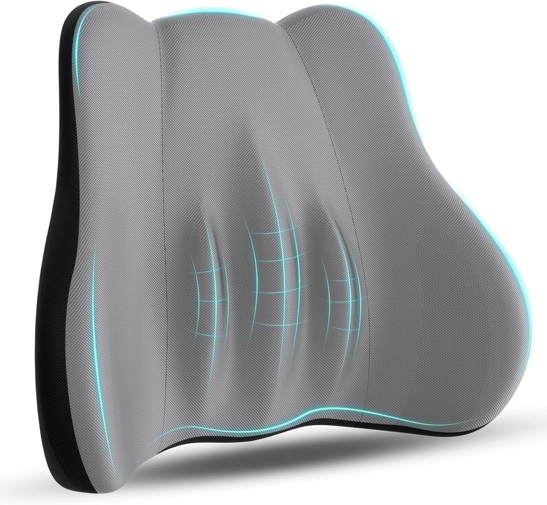 Lumbar Support Pillow, Memory Foam Lumbar Pillow for Lower Back Pain Relief, Back Support Pillow for Office Chair, Car Seat -Gray