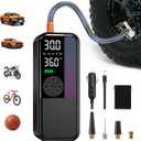 Tire Inflator Portable Air Compressor, 150 PSI Cordless Air Pump, Dual Power 6000mAh, 12V DC Car Plug, Fast Inflation 24L/Min, Auto Shut-Off, LED Light, 4 Preset Modes for Car, Bike, Motorcycle, Balls (Black)