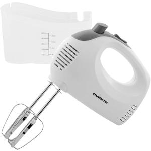 OVENTE 5-Speed Corded Electric Hand Mixer with Stainless Steel Whisks, Compact Portable Design with Snap-On Storage Case,150W Lightweight Handheld Mixer for Baking & Cooking, White HM151W