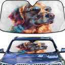 ALAZA Car Sun Shade Golden Retriever Dog Wearing Sunglasses Windshield Sunshade Protector for Small Car SUV Front Window (Multicolor)