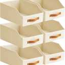 Homsorout Fabric Storage Bins for Organizing - 6 Pack Large Trapezoid Collapsible Storage Bins with Front Handle, Closet Organizers and Storage for Bedroom, Home Shelves, Small Spaces, Beige