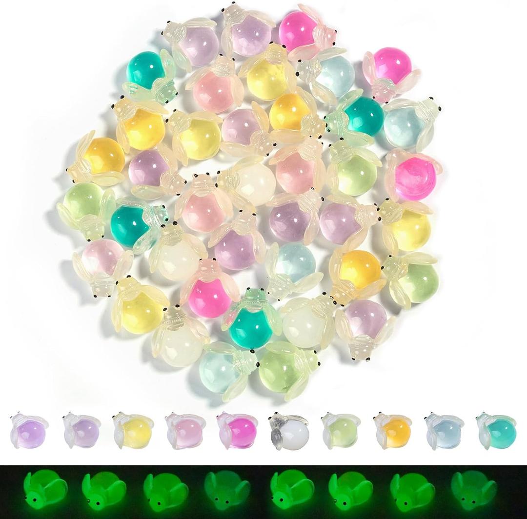 50 Pcs Mini Resin Firefly Desk Pets  Glow in The Dark Mini Luminous Animals for Fairy Garden, Dollhouse, Aquarium, and DIY Micro Landscape Decorations