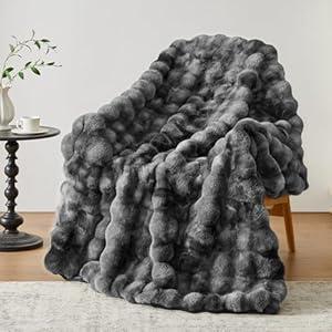 Anysay Faux Fur Throw Blanket, 1000GSM Fluffy Soft Bubble Blanket for Couch Bed, Cozy Plush Warm and Thick Blanket, Fuzzy Rabbit Throw for Living Room Bedroom 80''*90'' Tiedye Grey
