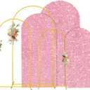 MODFUNS Metal Arch Backdrop Stand and Cover Set 4&5&6ft Pink Gold Sequins Arch Backdrop Cover Double Sided Arch Frame with Covers Gold Arch Stand and Covers for Banquet Reception Birthday Decor