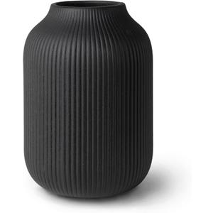 Ceramic Vase with Grooves - Waterproof Flower Vase in Matte Black for Fresh Flowers, Dried Flowers, Pampas Grass, Large 20cm High Vase as a Gift, Decoration for Living Room, Bedroom, Office.