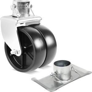 AR-PRO Dual Trailer Swirl Jack Caster Wheel + Footplate - 6" Caster Wheels Support 1,200 lbs - Footplate With Safety Pin Supports 2,000 lbs, Fits 2" Diameter Tube