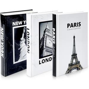 Decorative Books for Home Decor  Foldable Black and White Faux Book Set Featuring Paris, London & New York  Modern Coffee Table & Bookshelf Decor, Minimalist Book Decor Accents