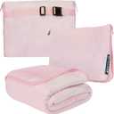 PAVILIA Travel Blanket Pillow, Soft Airplane Blanket 2-in-1 Combo Set, Plane Blanket Compact Packable, Flight Essentials Car Pillow, Travelers Gifts Accessories, Luggage Backpack Strap, 60x43 Pink