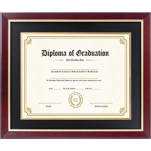 FramePro 11x14 Diploma Frame with Black over Gold Mat, 14x17 Certificate Frame, Real Wood with Gold Trim, Mahogany Frame with Arcylic