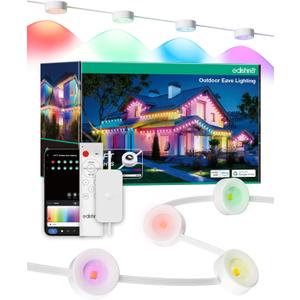 EDISHINE 120ft Smart Permanent Outdoor Lights, 80 LED RGB+IC+Warm/Cool White Eave Light, App+Voice+Remote Control, 50 Scene Modes, IP67 Waterproof for House New Year Decor, Alexa Google Enable