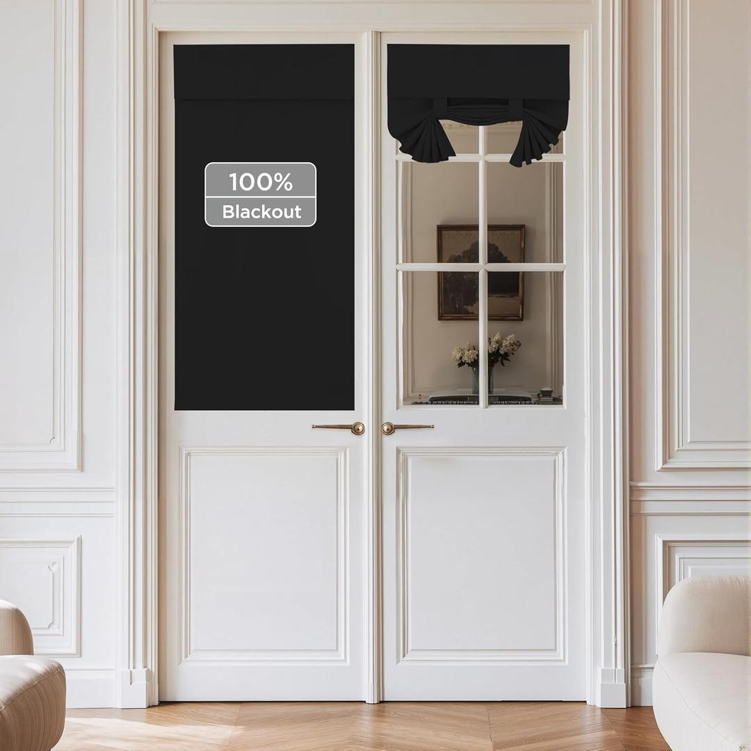 NICETOWN Black 100% Blackout French Door Curtains for Door Window Privacy, 26"W x 40"L