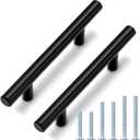 Probrico 10 Pack|3-1/2 inch Hole Center Cabinet Pulls Black Cabinet Handles Stainless Steel, Modern Style Round T bar Handles Dresser Drawer Pulls, Kitchen Cabinet Knob Hardware