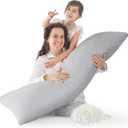 WhatsBedding Memory Foam Body Pillow with 100% Cotton Jersey Knitted Cover, Luxury Soft Large Long Pillow for Adults, Firm Full Body Pillow with Removable Zippered Pillow Case - Light Grey