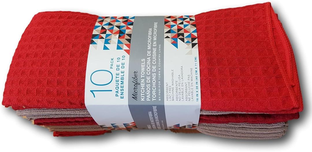 Town & Country Microfiber Kitchen Towels 10 Pack, Scarlett and Waffle