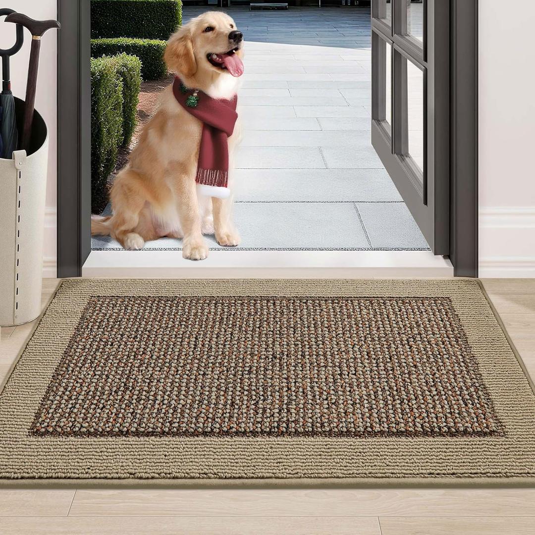 BEQHAUSE Indoor Door Mat 24" x 36", Dirt Trapper Door Mats Non-Slip Entryway Rugs Washable, Resist Dirt Absorbent Welcome Mat, Low Profile Floor Mats for Front Back Door and Entryway, Taupe
