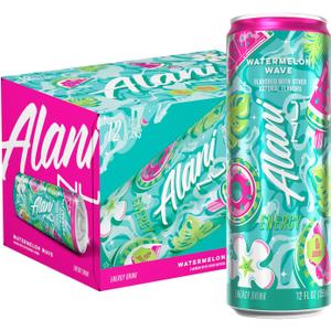 Alani Nu WATERMELON WAVE, Sugar Free, Low Calorie Energy Drinks, 200mg Caffeine, Biotin, B Vitamins, Zero Sugar, 10 Calories, 12 Fl Oz Cans, 12 Pack