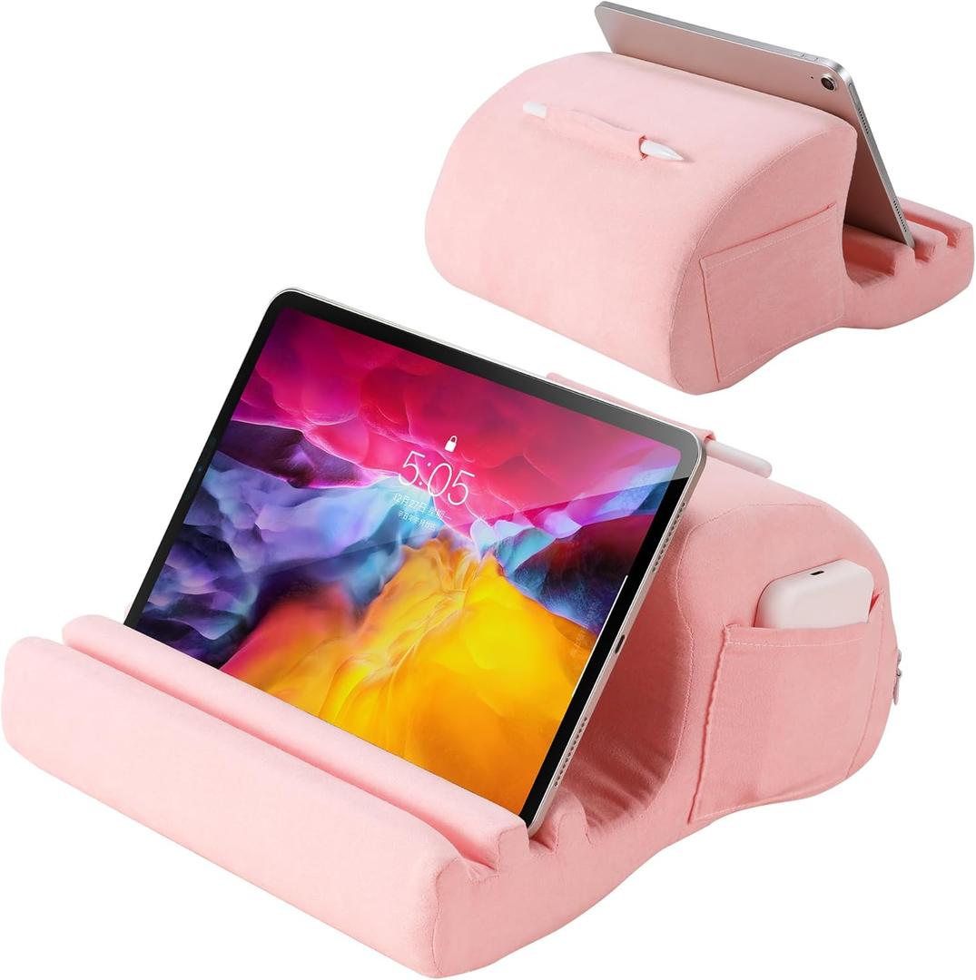 CreaDream Tablet Pillow Stand, Pillow Pad for IPad, Tablet Holder for Bed, Lap and Desk with 3 Viewing Angles, Tablet Accessory Compatible with 4-13 inch Kindle, Galaxy Tab, E-Reader (Pink)
