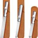 3 Pcs Stainless Steel Nail Files Kit with Leather Case, Double Sided Metal Nail Files with Anti-Slip Handle for Women and Men, Metal File Buffer Manicure Pedicure Tools for Fingernail Toenail(Brown)