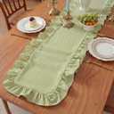 HunnmingRe Ruffle Trim Boho Table Runner Farmhouse Rustic Stripes Scalloped Table Runner Decorative Cloth for Home Dining Cafes Restaurants Hotel Baby Shower Wedding(Green,14x72inch)