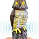Solar Powered Owl with Motion Detection, Silent Mode, Flashing Eyes, Rotatable Head and Realistic Hoots, Plastic Owl Decoration for Home, Garden, Patio and Fence