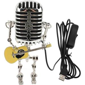 Vintage Microphone Guitar Lamp, Cool Guitar Gifts for Music Lovers and Player, USB Plug in Powered, Retro Decorations for Home, Bar, Office