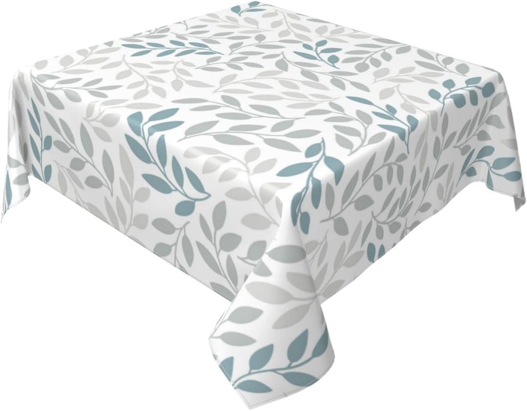 BETGINY Grey Teal Leaf Tablecloth Square 54x54 Inch Rustic Spring Summer Watercolor Leaves Table Cloth Waterproof Fabric Farmhouse Decorations for Home Kitchen Dining