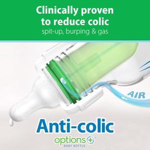Dr. Brown's Anti-Colic Options+ Narrow Glass Baby Bottle with Level 1 Slow Flow Nipple, BPA-Free, 8 oz/250 mL, 0m+, 2-Pack